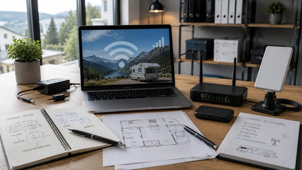 Planung von mobilem Internet im Wohnmobil mit Router, Antenne und Netzwerktechnik