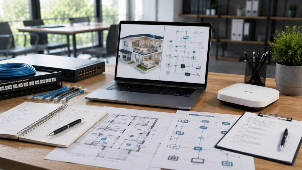 Planung eines Heimnetzwerks im Neubau mit Netzwerkverkabelung und WLAN-Infrastruktur
